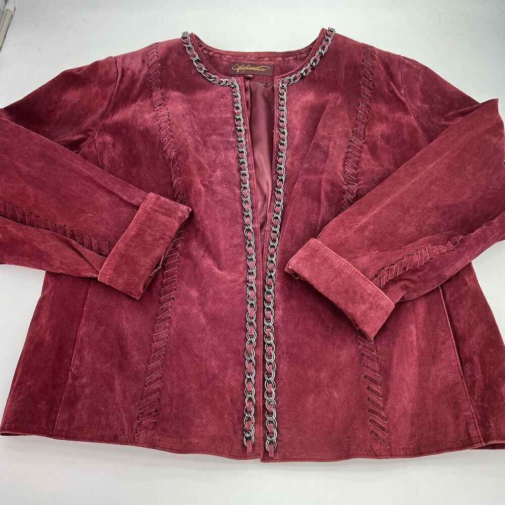 Hal Rubinstein Cranberry Metal Trimmed Suede Jacket Size 2X